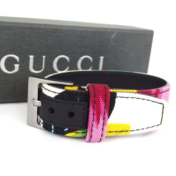 Authentic GUCCI 049.01.9677.18 bracelet Jacquard Canvas Nylon/leather [Used] - Picture 1 of 13